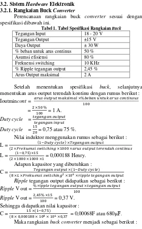 Tabel 1. Tabel Spesifikasi Rangkaian Buck  