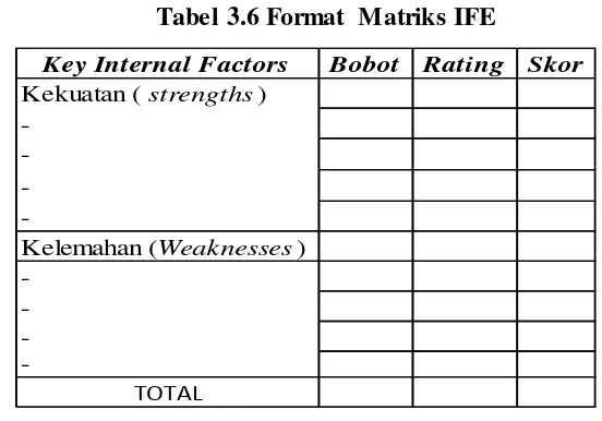 Tabel 3.6 Format Matriks IFE 