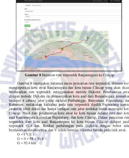 Gambar 8 Halaman rute terpendek Banjarnegara ke Cilacap 