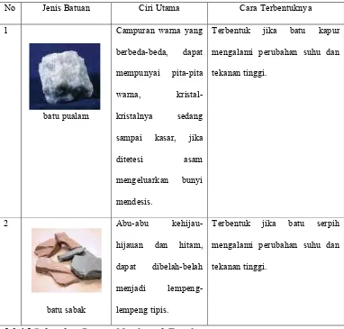 Tabel 2.3 Beberapa Batuan Metamorf dan Cara Terbentuknya 