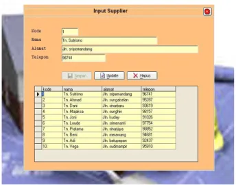 Gambar 3. sub menu input supplier 