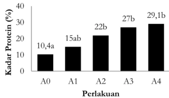 Gambar  3.  Rata-rata  analisis  kadar  protein  crackers  dengan  penambahan  tepung  ikan  sepat  berkisar  10,4%  sampai  29,1%