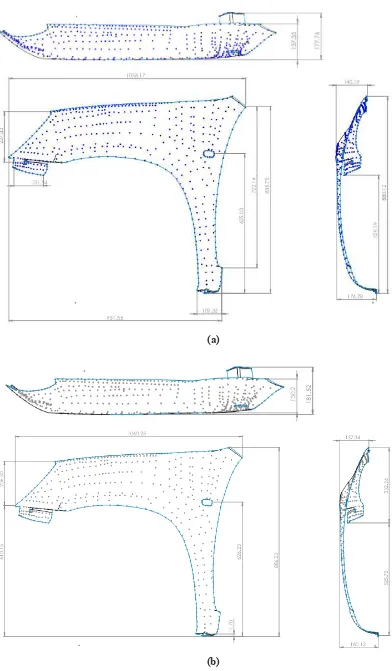 Gambar 11. (a) Engineering Drawing Fender dari 3D Laser Scanner Measurement Arms                           (b) Engineering Drawing Fender dari Alat Ukur 3D Manual 