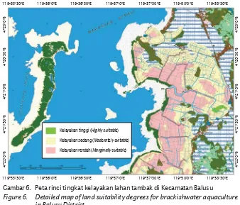 Gambar 6. Peta rinci tingkat kelayakan lahan tambak di Kecamatan Balusu