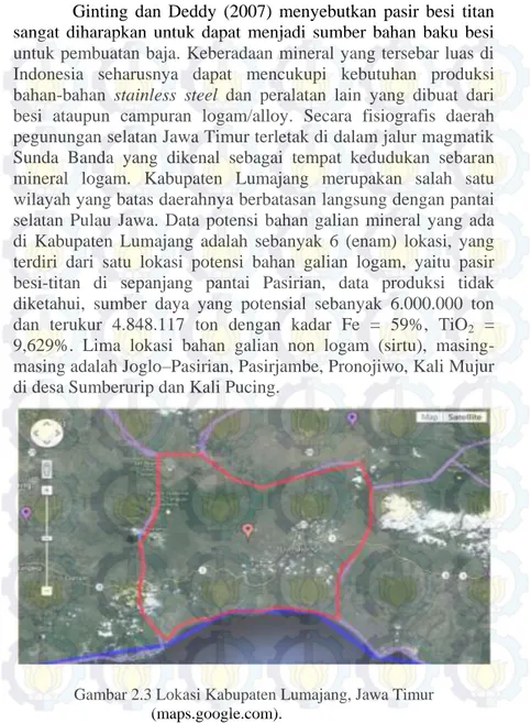 Gambar 2.3 Lokasi Kabupaten Lumajang, Jawa Timur  (maps.google.com). 
