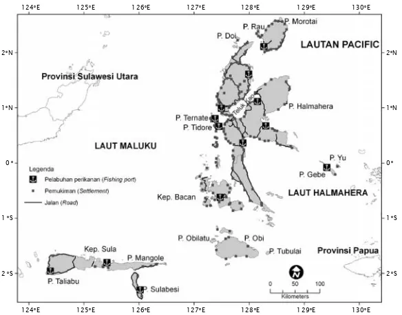 Gambar 5. Sebaran infrastruktur dan pemukiman di Provinsi MalukuUtaraFigure 5.Distribution of infrastructure facilities and settlements inNorth Maluku Province