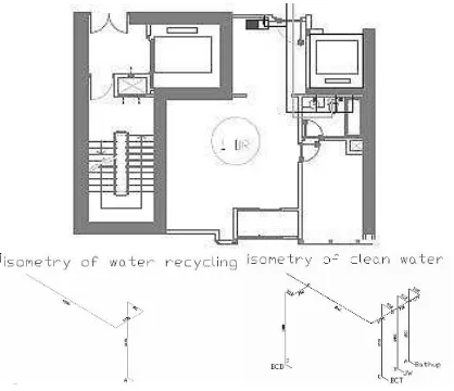 Figure 1 The lines and isometrics of clean water and recycled water of residence with 1BR-type 