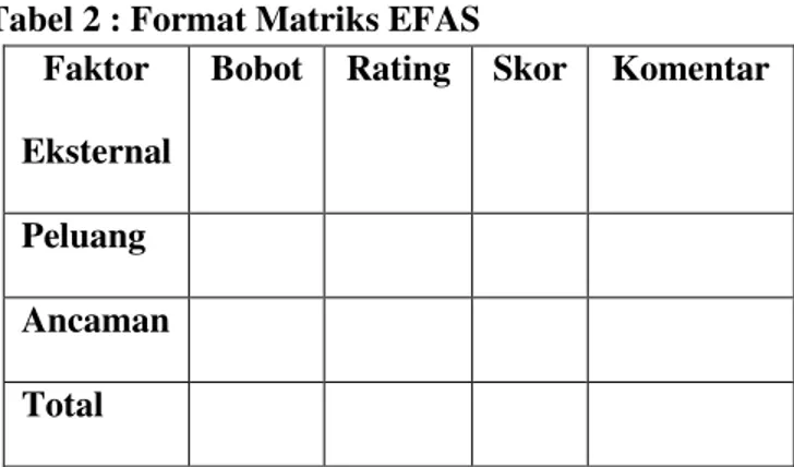 Tabel 2 : Format Matriks EFAS  Faktor 