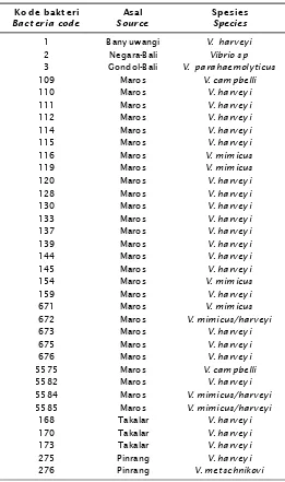 Tabel 1.Isolat  bakteri yang digunakan dalam penelitianTable 1.Bacteria isolates used in the study