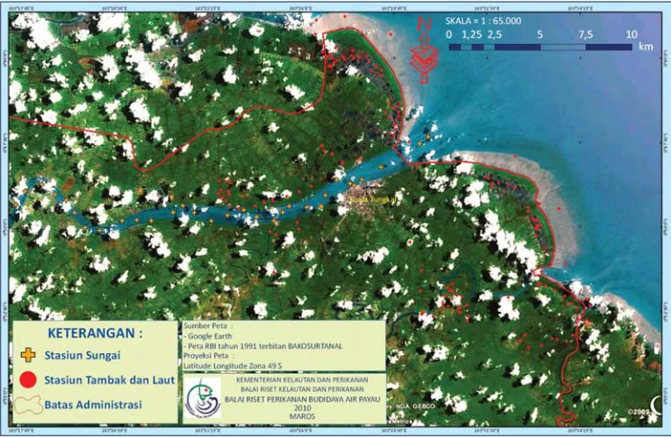Gambar 1. Titik- titik pengukuran dan pengambilan contoh tanah dan air di kawasan pesisir