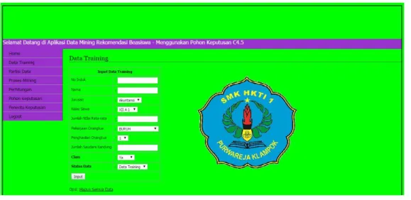 Gambar 4.5 Tampilan Input Data Training 