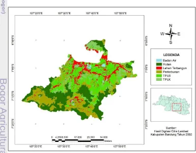 Gambar 3  Sebaran spasial penggunaan lahan di Kabupaten Bandung tahun 2002 