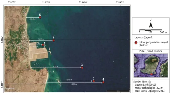 Gambar 1. Lokasi sampling (modifikasi citra google earth, 2019).