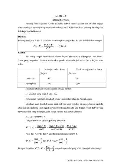 Definisi Peluang Bersyarat A Bila B Diketahui Dilambangkan Dengan P(A B ...