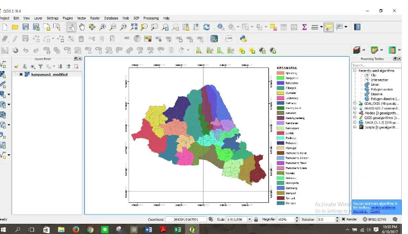 Gambar 3. Hasil Georeferenching Peta Kawasan Banyumas. 