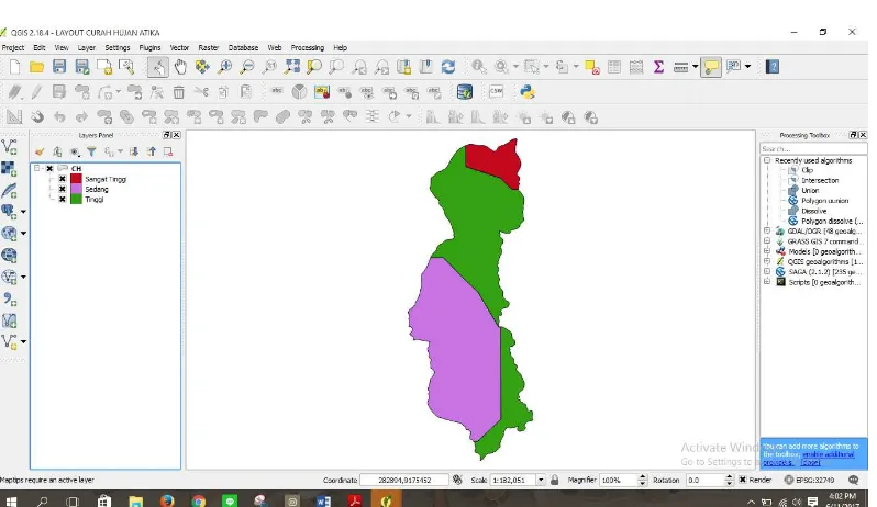 Gambar 7. Hasil pembuatan Peta Curah hujan kawasan Cilongok 