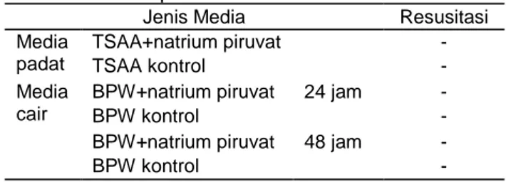 Tabel 1.  Resusitasi  C.  sakazakii  pGFPuv  dalam  media padat dan cair 