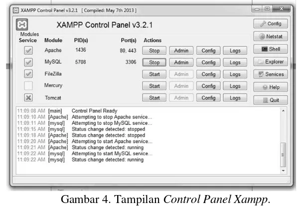 Gambar 4. Tampilan Control Panel Xampp. 
