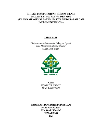 MODEL PEMBAHARUAN HUKUM ISLAM DALAM FATWA-FATWA DSN-MUI (KAJIAN ...