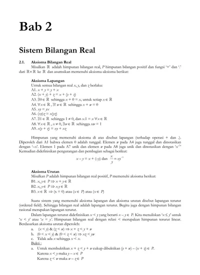 Bab 2. Sistem Bilangan Real Aksioma Bilangan Real Misalkan Adalah ...