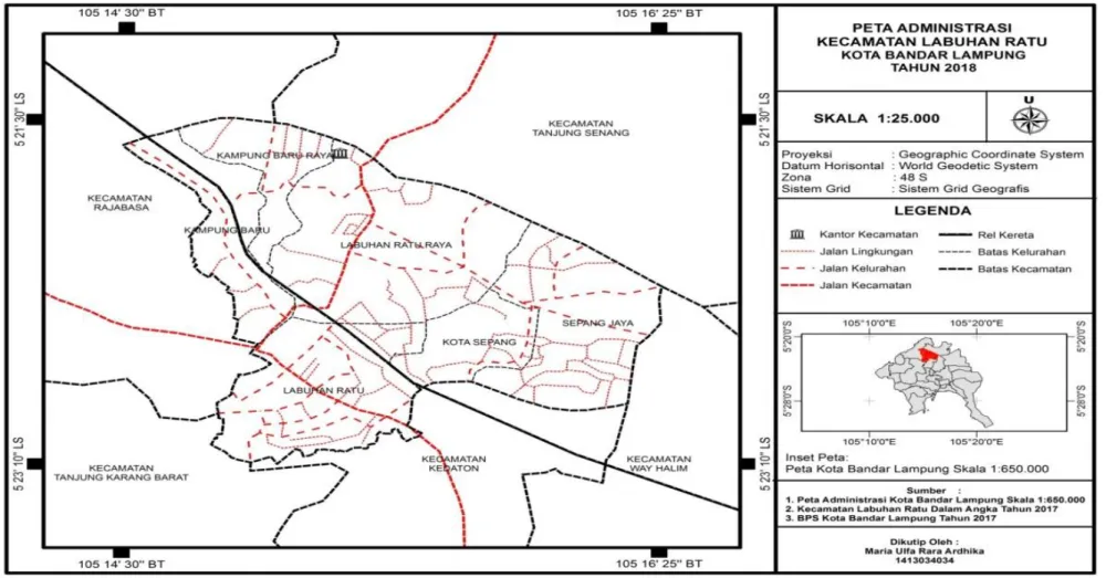 Gambar  1  Peta Administrasi Kecamatan Labuhan Ratu Kota Bandar Lampng Tahun 2018