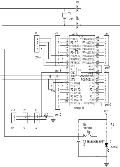 Gambar 4.  Konfigurasi pin dari mikrokontroler AVRAtmega16 