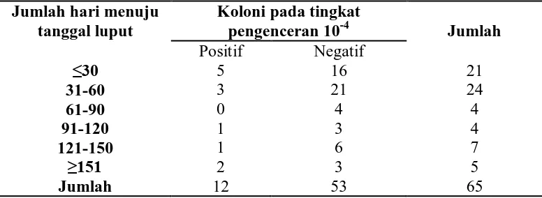 Tabel 5.1.3.9: Koloni yang tumbuh pada tingkat pengenceran 10-4