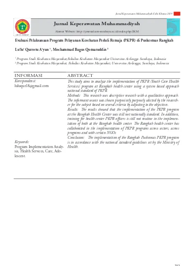 Evaluasi Pelaksanaan Program Pelayanan Kesehatan Peduli Remaja (PKPR ...