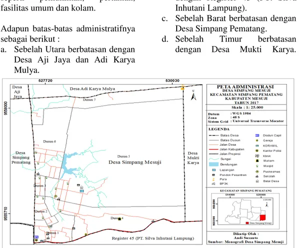 Gambar  1.  Peta  Administrasi  Desa  Simpang  Pematang  Kecamatan  Simpang  Pematang Kabupaten Mesuji Tahun 2017
