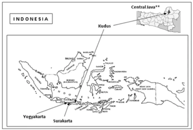 Figure 1. Map of Indonesia (https://id.maps-indonesia.com/peta-indonesia-hitam-putih) and **map of Central Java (https://en.wikipedia.org/wiki/Kudus_ Regency).