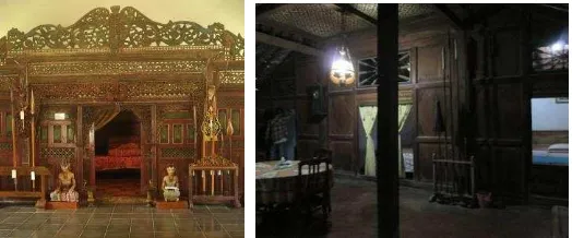 Gambar 2.  dilestarikan (a) dan senthong pada Joglo 1 Brayut yang dialihfungsikan menjadi kamar inap homestay di Contoh Senthong pada rumah tradisional Jawa di museum budaya Tembi yang masih dusun Brayut (b)