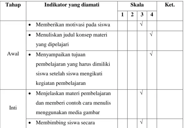 Tabel 3. Observasi Kegiatan Siswa dan Guru 