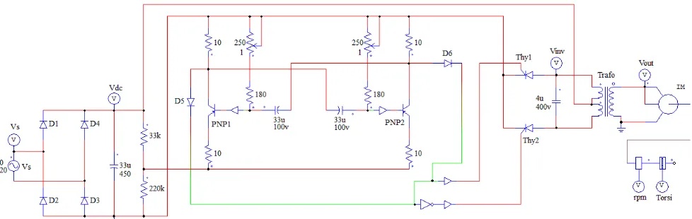 Gambar 13. Rangkaian pengaturan putaran motor satu fasa dengan parameter frekuensi 