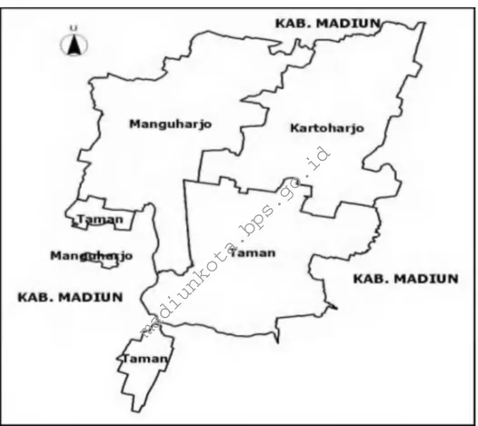 Gambar 1.1  Peta Kota Madiun  Beserta Batas Kecamatan