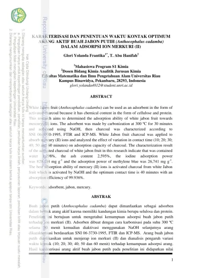 KARAKTERISASI DAN PENENTUAN WAKTU KONTAK OPTIMUM ARANG AKTIF BUAH JABON ...