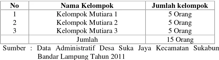 Tabel 2. Jumlah kelompok dan anggota yang aktif dalam kegiatanprogram keaksaraan fungsional di desa SukajayaKelurahan Sukabumi Kecamatan Sukabumi BandarLampung 2011