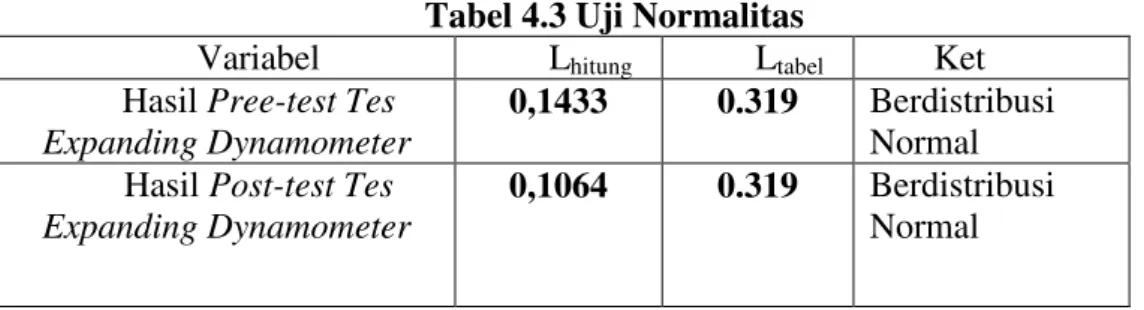 Tabel 4.3 Uji Normalitas 