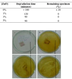 Table 1. Biodegradability tests of chitosan-starch bioplastics. 