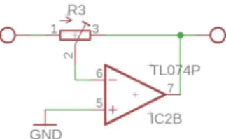 Gambar 6. Rangkaian analog pengatur Vpp Pada gambar 6. Rangkaian pengatur Vpp digunakan untuk mengatur besar tegangan Vpp output dengan memanfaatkan ranfkaian inveting amplifier.