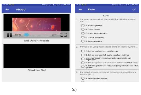 Gambar 4.2 Tampilan menu dan materi (c) Halaman video dan kuis. 2) Hasil Revisi Media Aplikasi Mobile Learning oleh Ahli Media