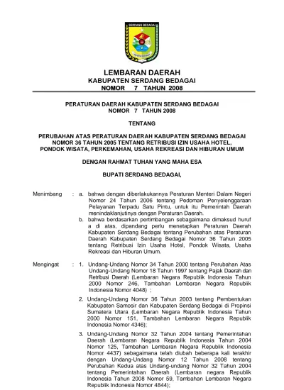 LEMBARAN DAERAH KABUPATEN SERDANG BEDAGAI NOMOR 7 TAHUN 2008