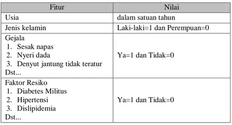 Tabel 1 Jenis dan penilaian fitur 