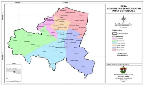 Gambar 4. Peta Administrasi Kota Gorontalo  Sumber : Dokumentasi Pribadi, 2012  1)   Debit  limpasan  permukaan 