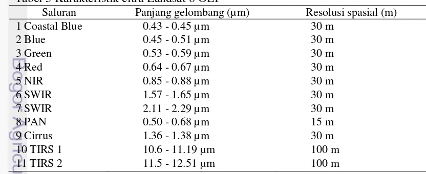 Tabel 5 Karakteristik citra Landsat 8 OLI 