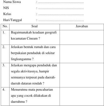 Tabel 3.4 Contoh instrument soal untuk menilai pengetahuan 