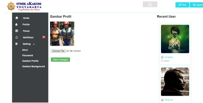 Gambar 10. Halaman setting gambar profile. 
