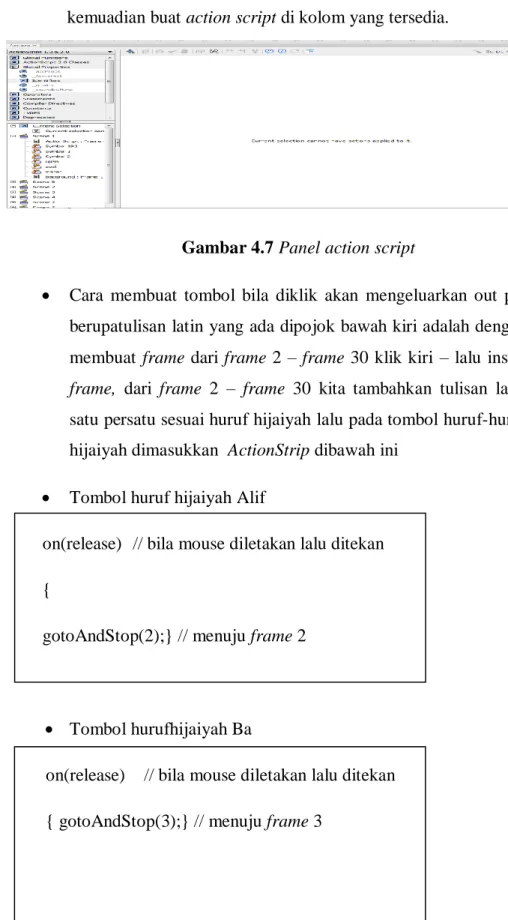 Gambar 4.7 Panel action script 