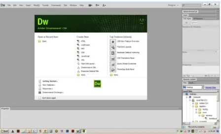 Gambar II.1 Tampilan start Dreamweaver  Sumber : Adobe Dreamweaver CS6 