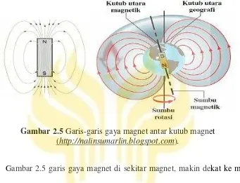Gambar 2.5 Garis-garis gaya magnet antar kutub magnet 
