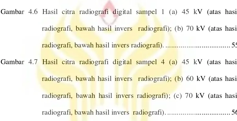 Gambar 4.6 Hasil citra radiografi digital sampel 1 (a) 45 kV (atas hasil 